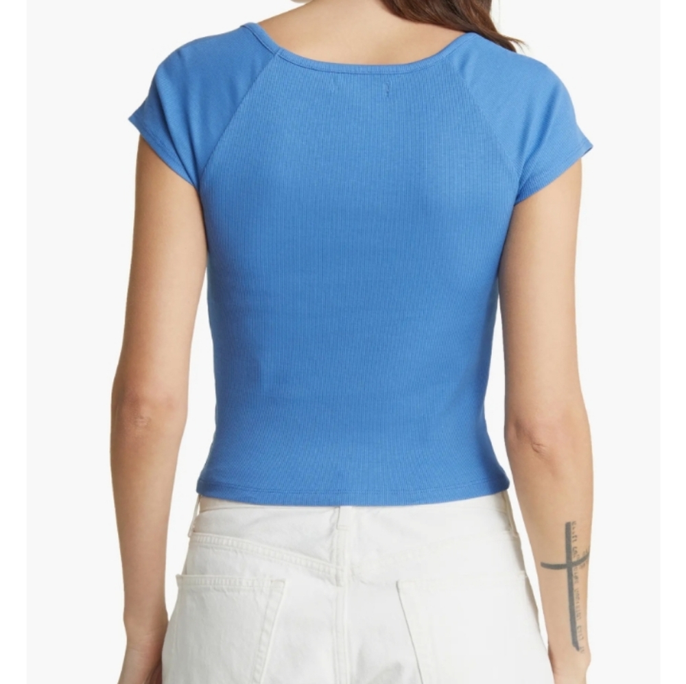💙Madewell Brightside Square Neck Cropped Womens Tee Trellis Blue💙 - Picture 3 of 8